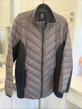 Active Zone Gray Quilted Puffer Jacket with Black Side Panels